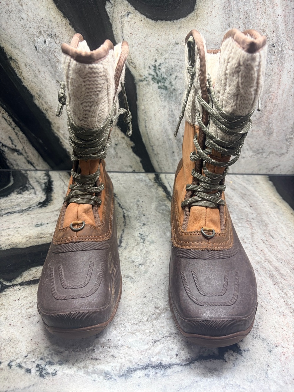 The North Face Women’s 7 Brown Leather Winter Snow Boots Faux Fur - Picture 2 of 10